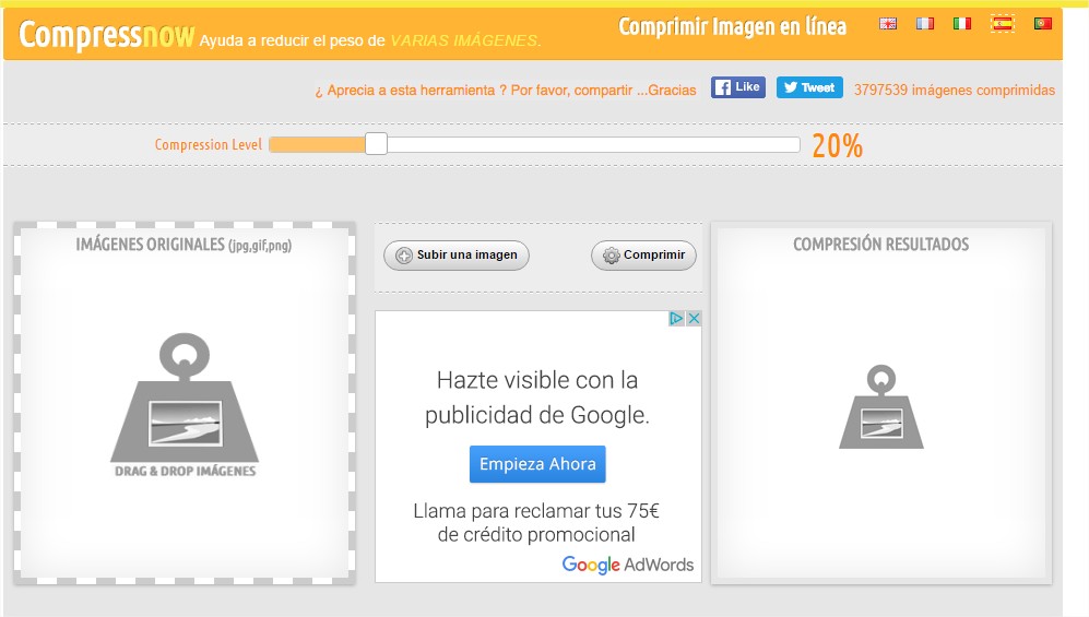 Interfaz de la aplicación CompressNow