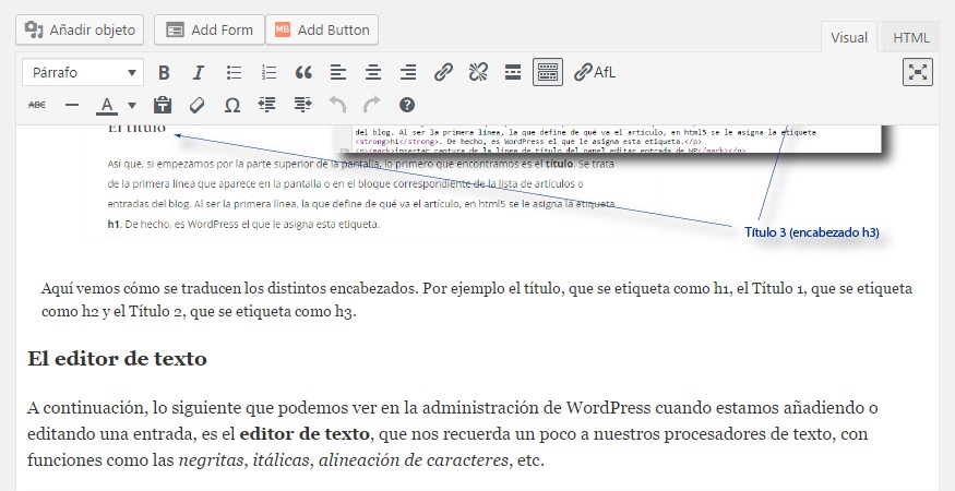 Editor de texto de WordPress