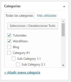 Ventana de selección de categoría