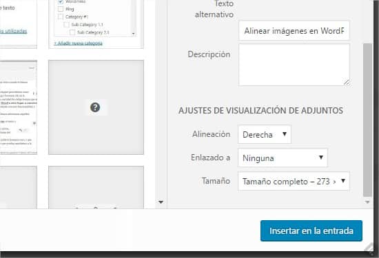 Alinear la imagen en WordPress antes de insertarla en el texto