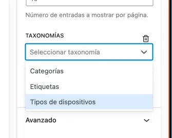 Eligiendo la taxonomía que vamos a mostrar en generateblocks
