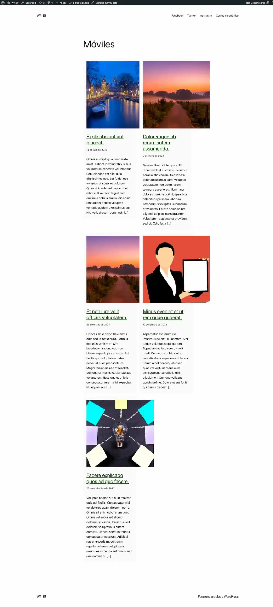 pagina moviles completa hecha con el bucle de entradas personalizado de generate blocks