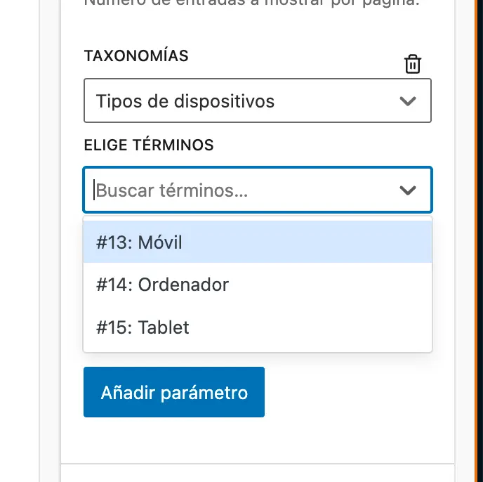 Selección de la categoría concreta para el loop personalizado.