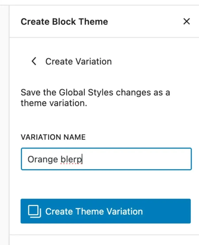 Cuadro de diálogo de la opción create theme variations